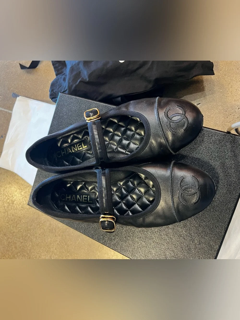 CHANEL Black Leather Mary Janes